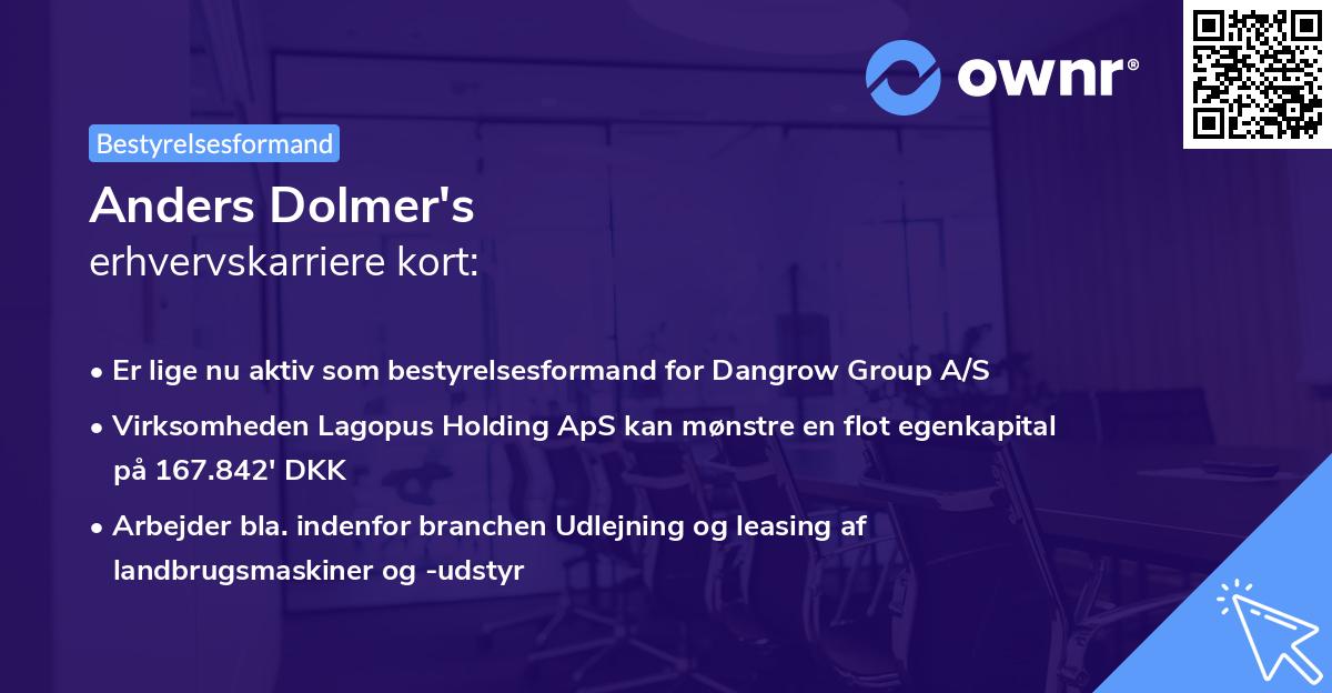 Anders Dolmer's erhvervskarriere kort