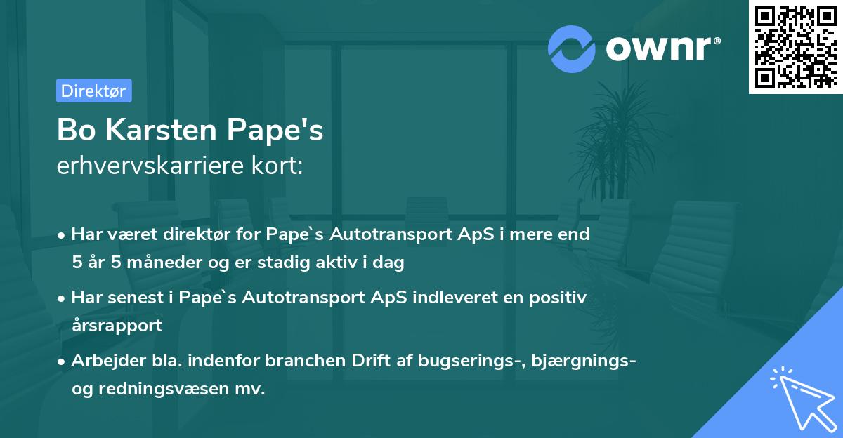 Bo Karsten Pape's erhvervskarriere kort