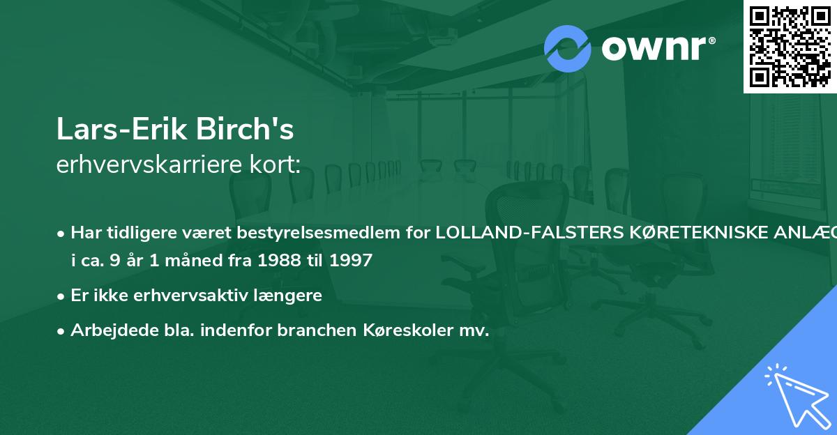 Lars-Erik Birch's erhvervskarriere kort