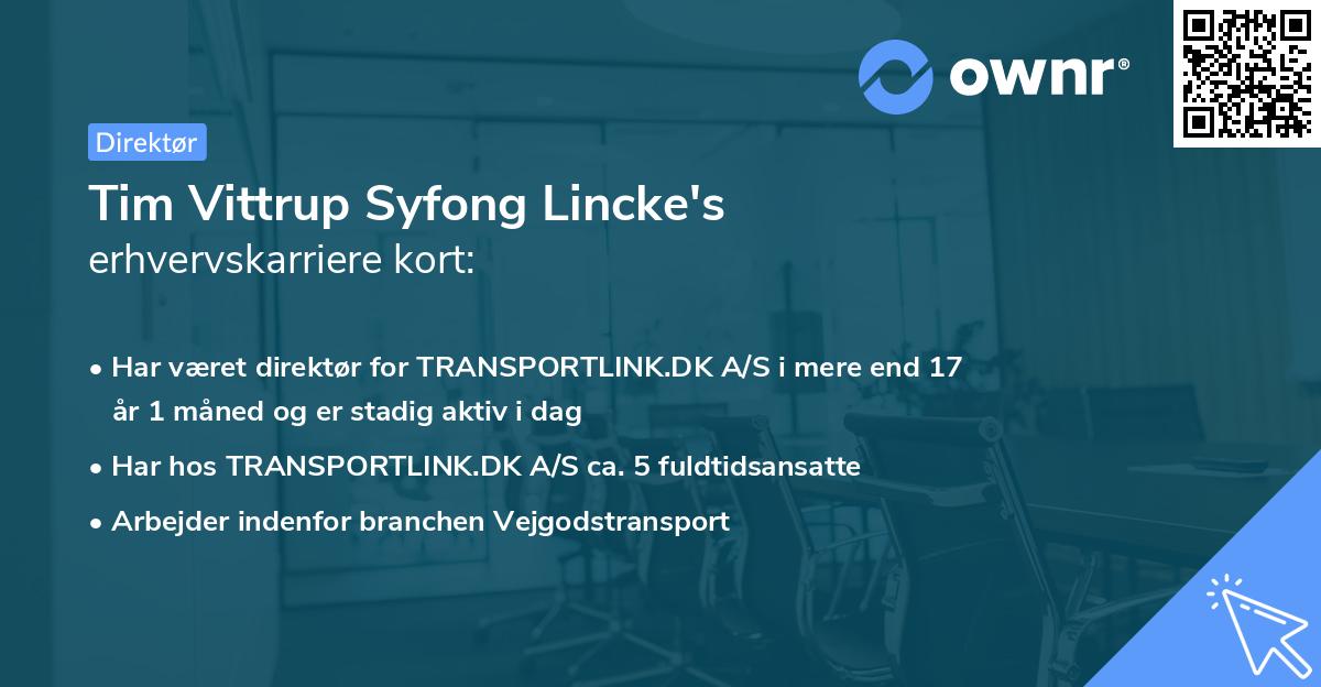 Tim Vittrup Syfong Lincke's erhvervskarriere kort