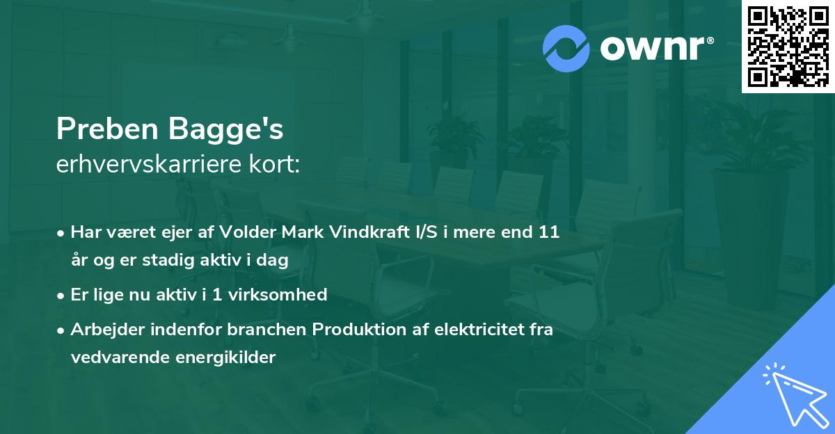 Preben Bagge's erhvervskarriere kort