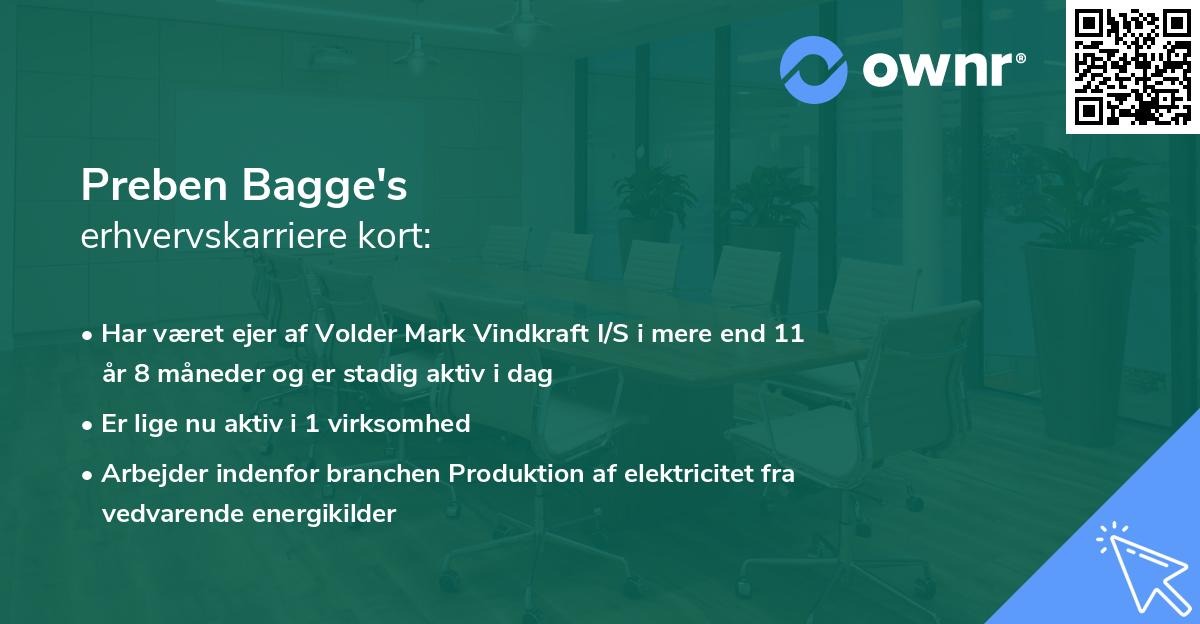 Preben Bagge's erhvervskarriere kort