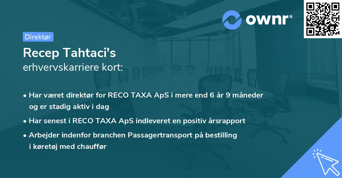 Recep Tahtaci's erhvervskarriere kort