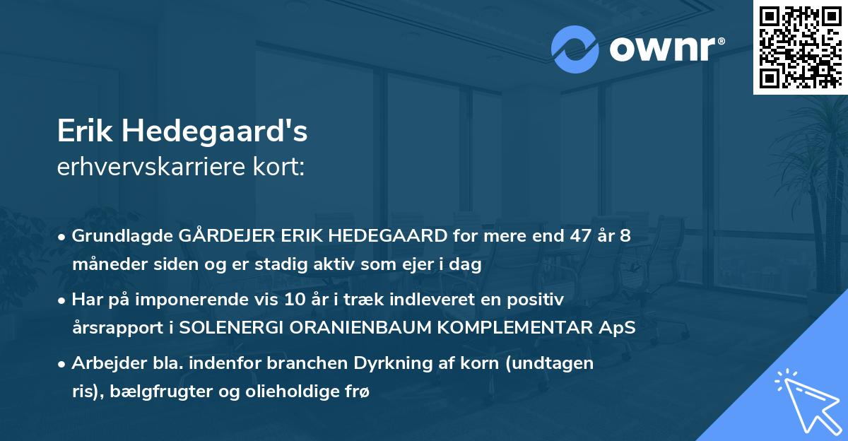 Erik Hedegaard's erhvervskarriere kort