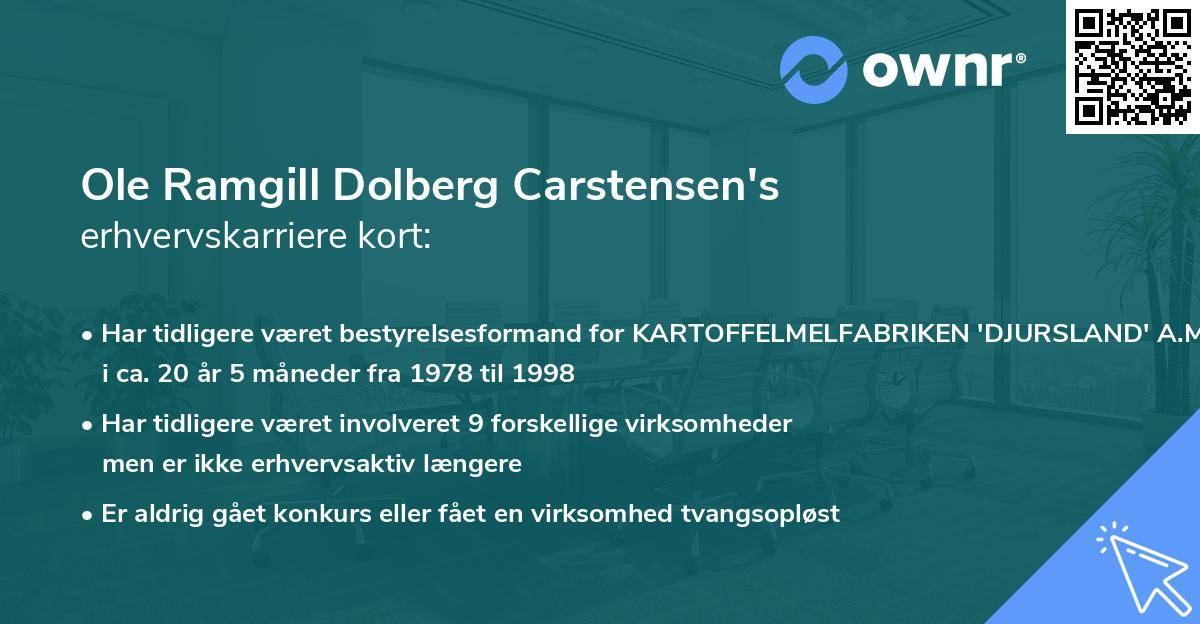 Ole Ramgill Dolberg Carstensen's erhvervskarriere kort