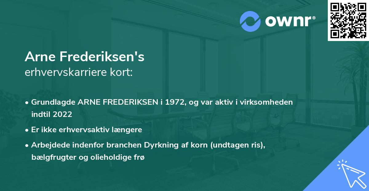 Arne Frederiksen's erhvervskarriere kort