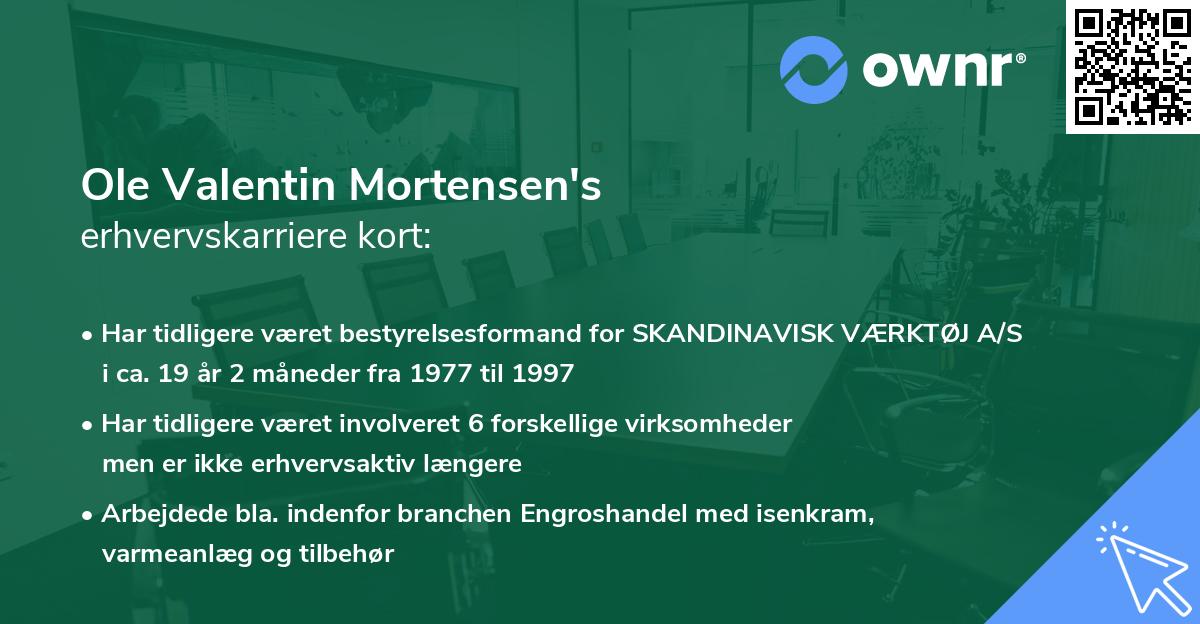 Ole Valentin Mortensen's erhvervskarriere kort