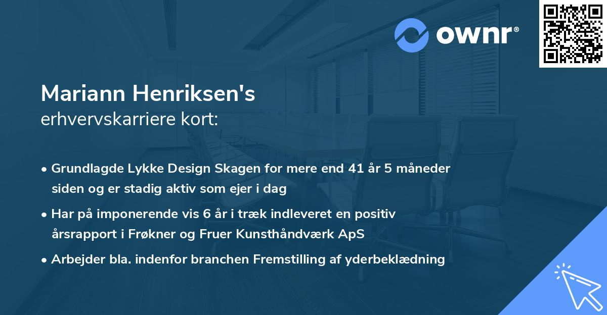 Mariann Henriksen's erhvervskarriere kort
