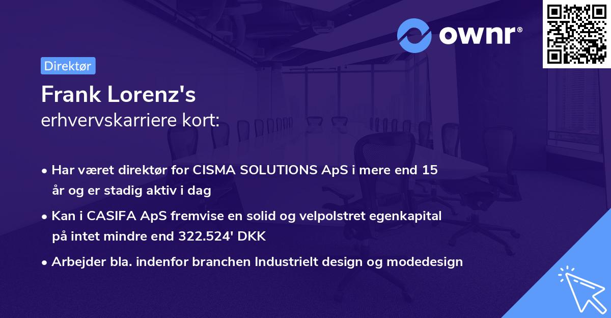 Frank Lorenz's erhvervskarriere kort