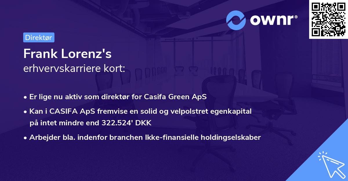 Frank Lorenz's erhvervskarriere kort