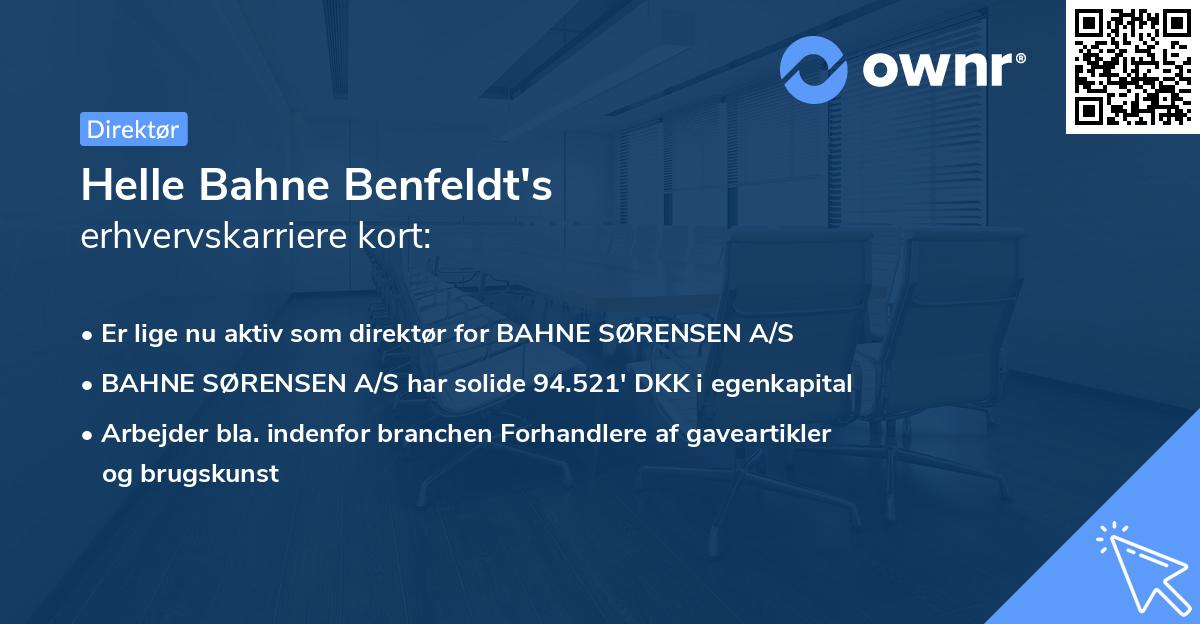 Helle Bahne Benfeldt's erhvervskarriere kort