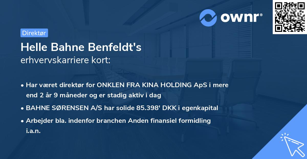 Helle Bahne Benfeldt's erhvervskarriere kort