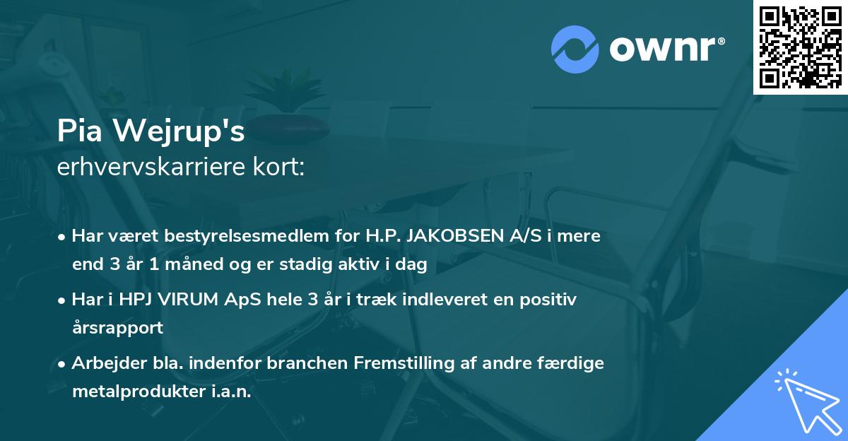 Pia Wejrup's erhvervskarriere kort