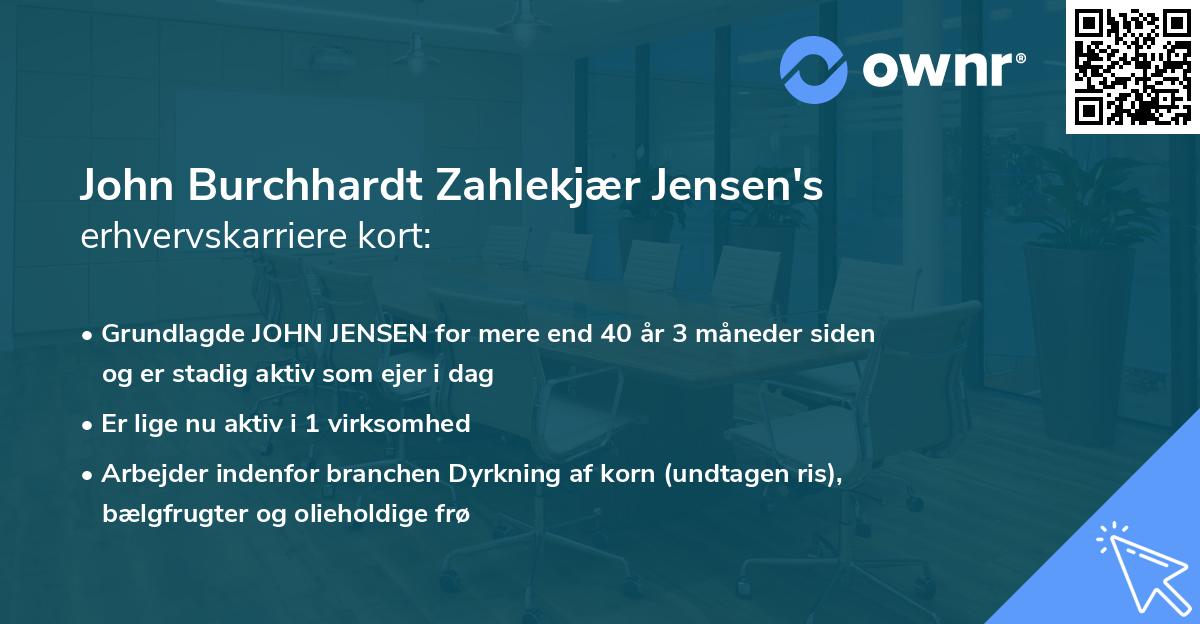 John Burchhardt Zahlekjær Jensen's erhvervskarriere kort