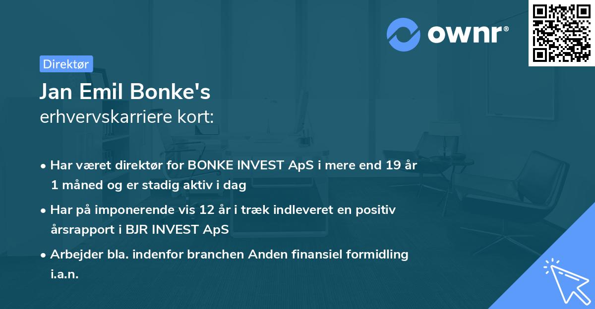 Jan Emil Bonke's erhvervskarriere kort