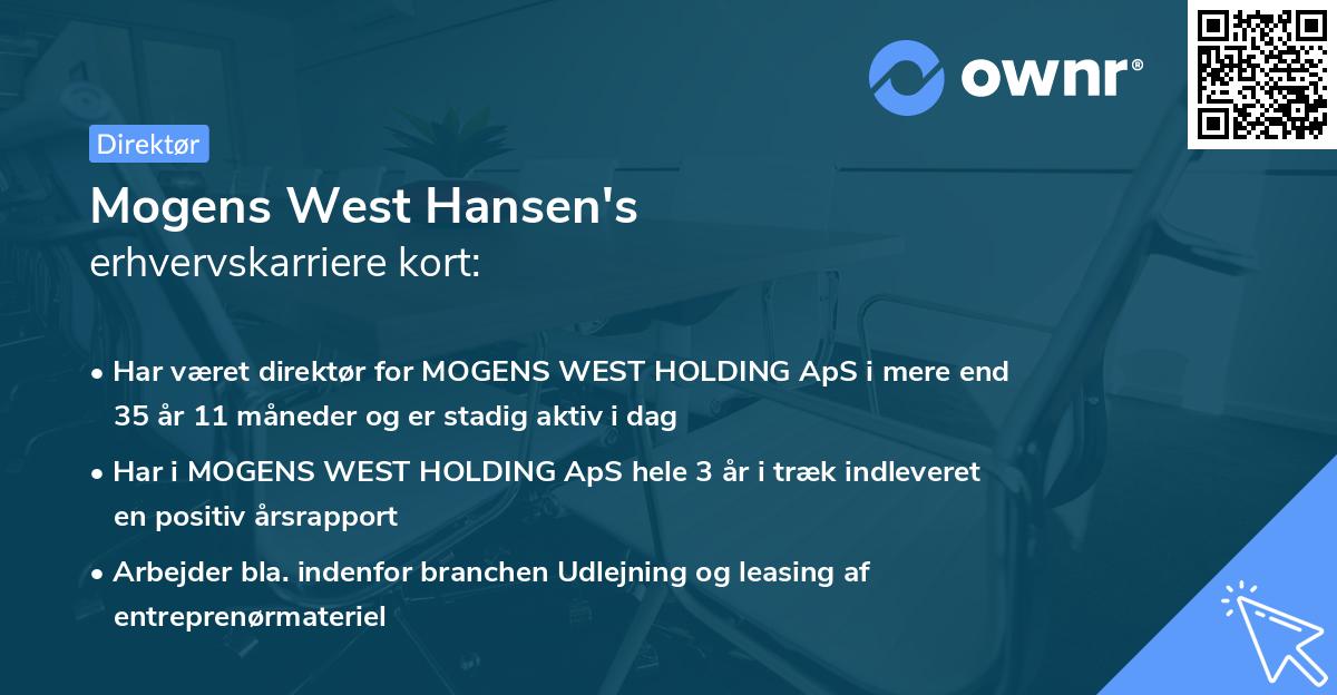 Mogens West Hansen's erhvervskarriere kort
