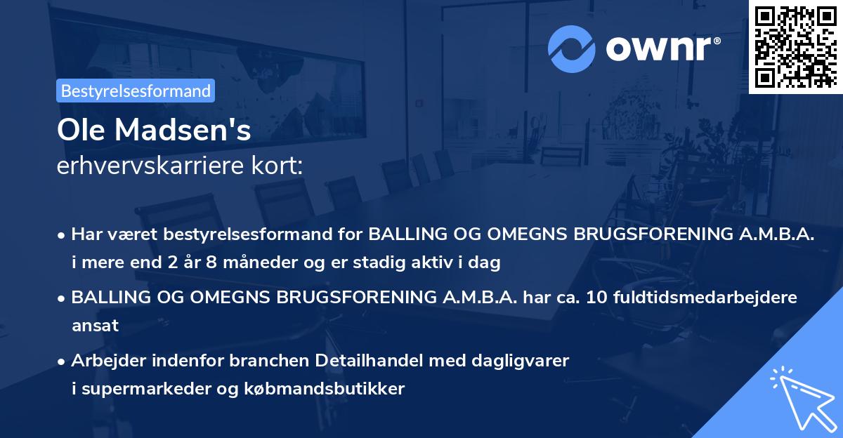 Ole Madsen's erhvervskarriere kort
