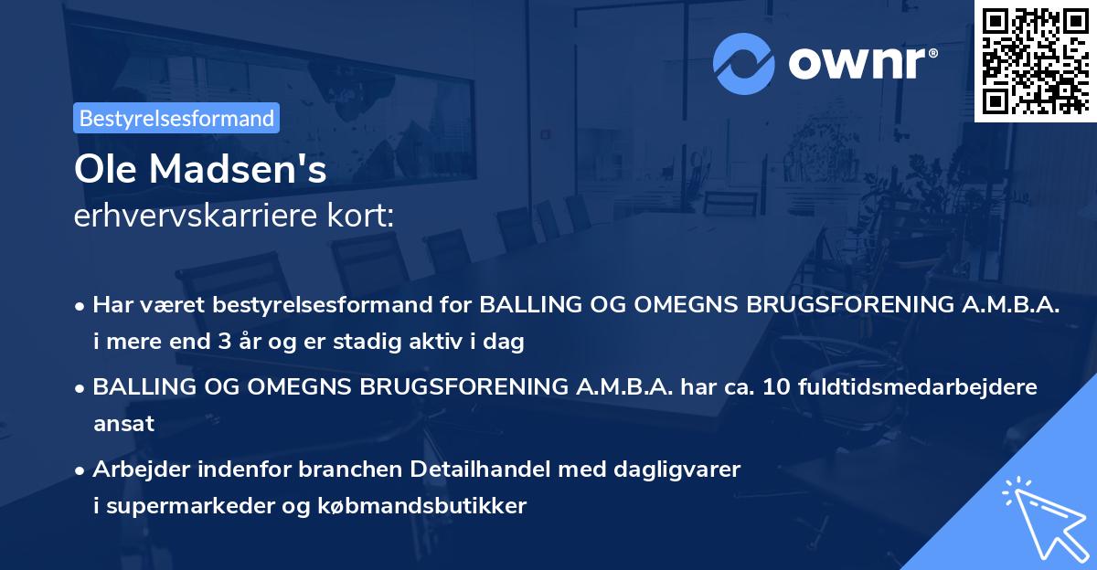 Ole Madsen's erhvervskarriere kort