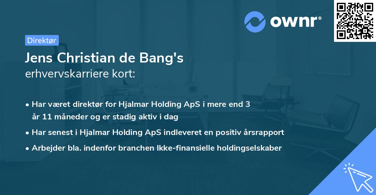 Jens Christian de Bang's erhvervskarriere kort