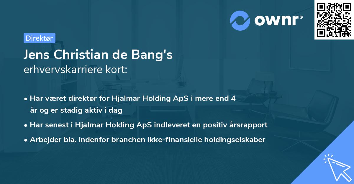 Jens Christian de Bang's erhvervskarriere kort