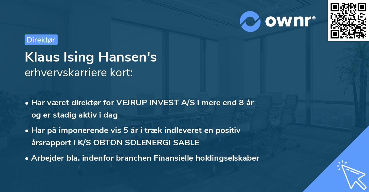 Klaus Ising Hansen's erhvervskarriere kort