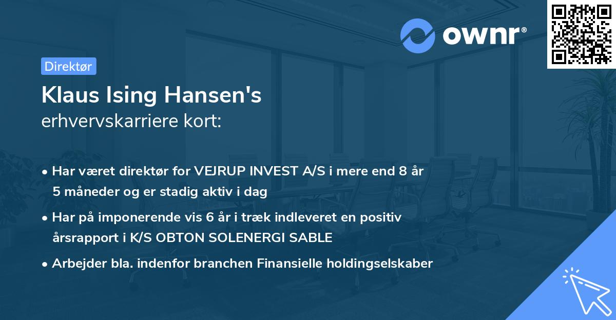 Klaus Ising Hansen's erhvervskarriere kort