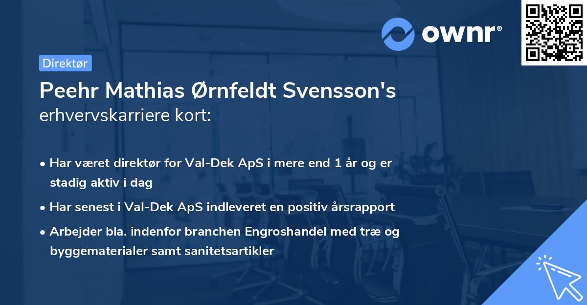 Peehr Mathias Ørnfeldt Svensson's erhvervskarriere kort