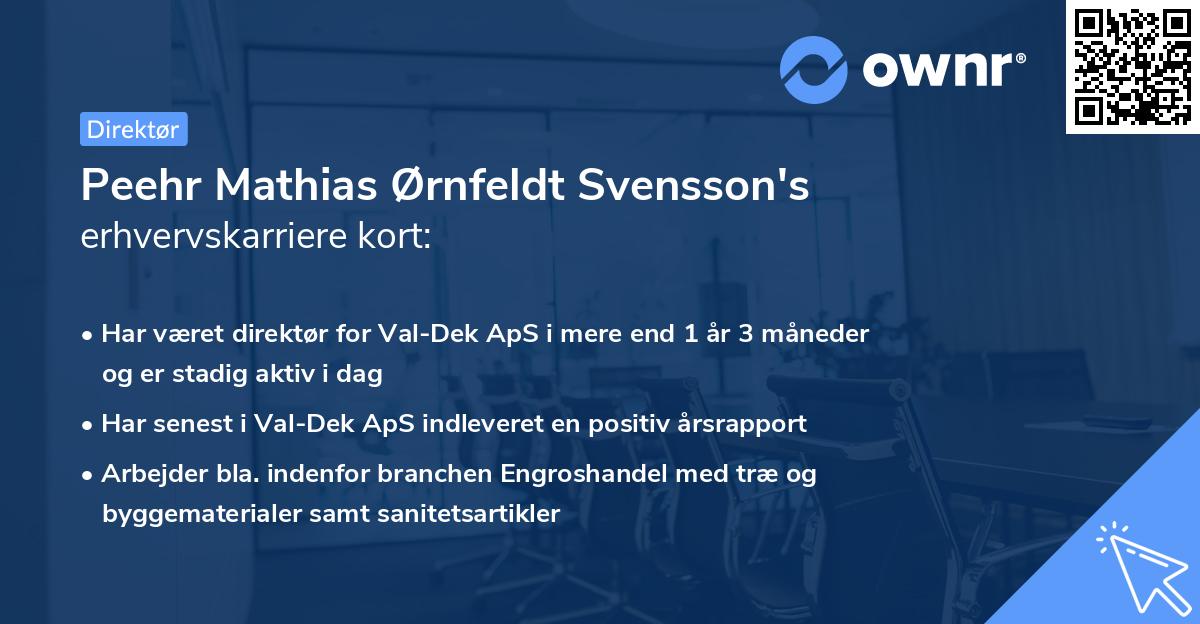 Peehr Mathias Ørnfeldt Svensson's erhvervskarriere kort