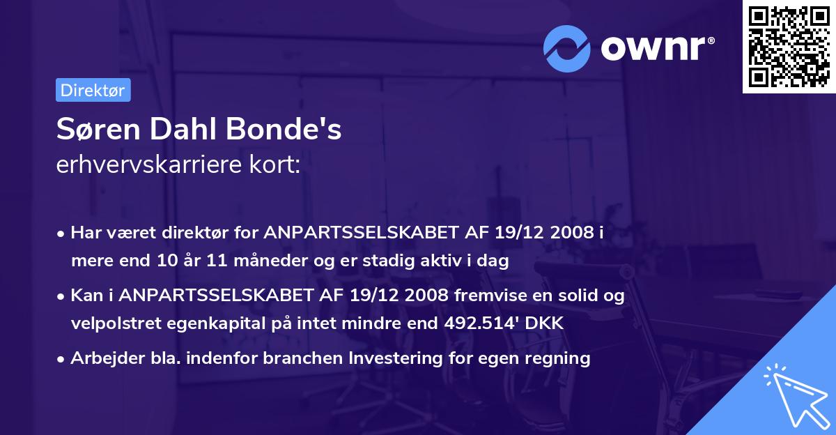Søren Dahl Bonde's erhvervskarriere kort
