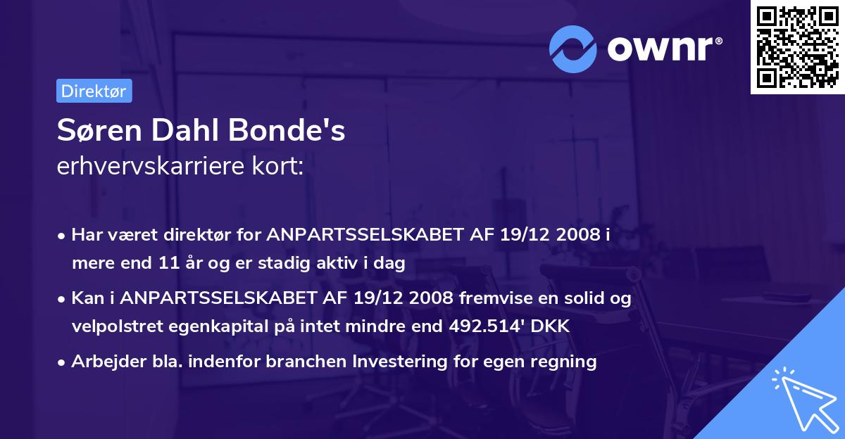 Søren Dahl Bonde's erhvervskarriere kort