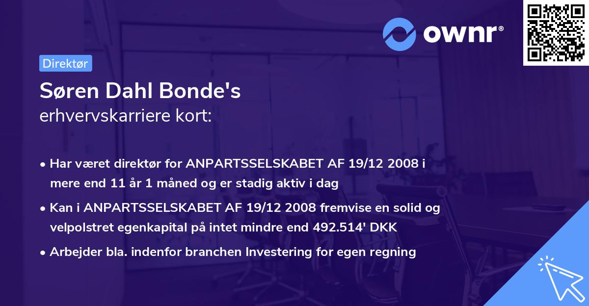 Søren Dahl Bonde's erhvervskarriere kort