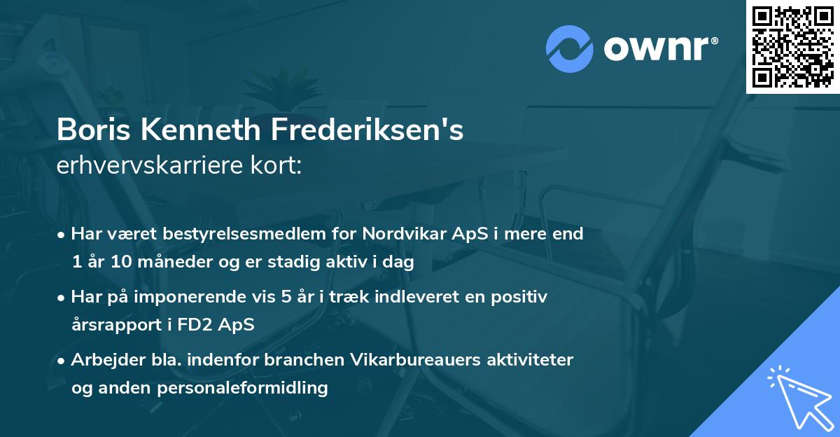 Boris Kenneth Frederiksen's erhvervskarriere kort