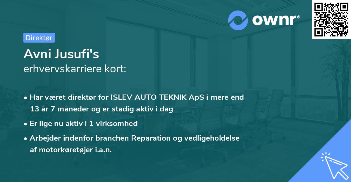 Avni Jusufi's erhvervskarriere kort