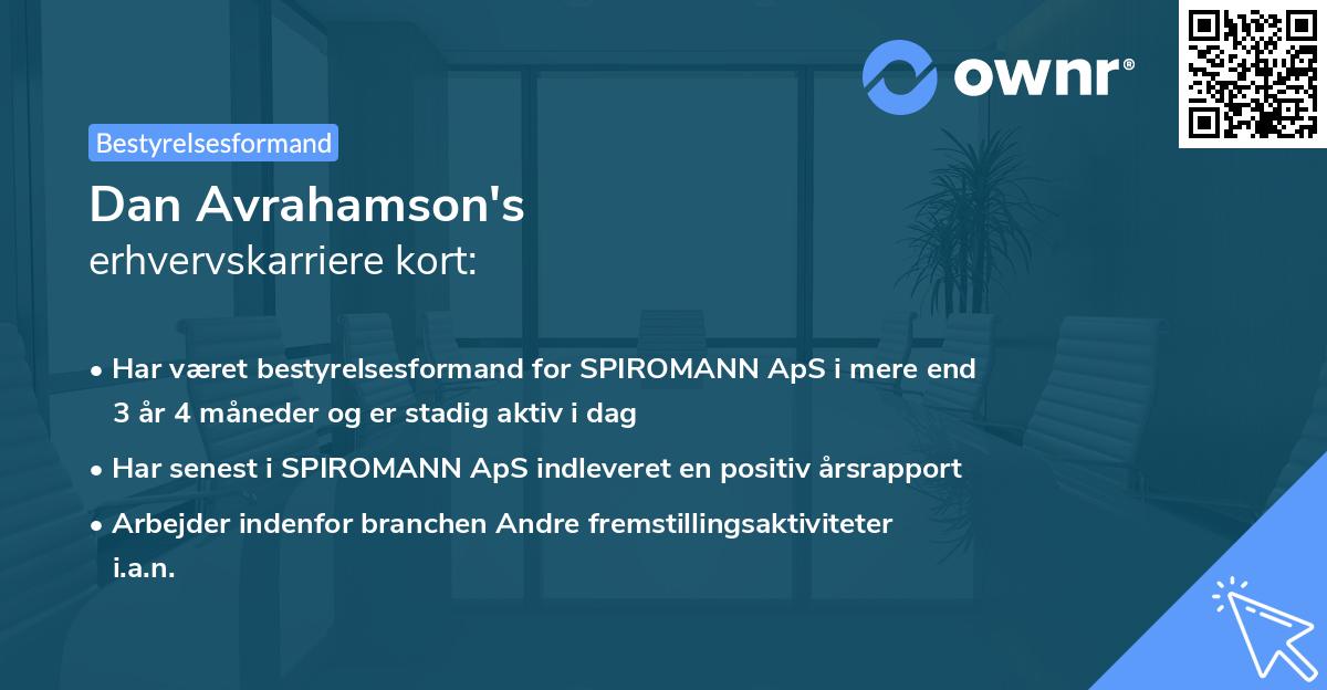 Dan Avrahamson's erhvervskarriere kort