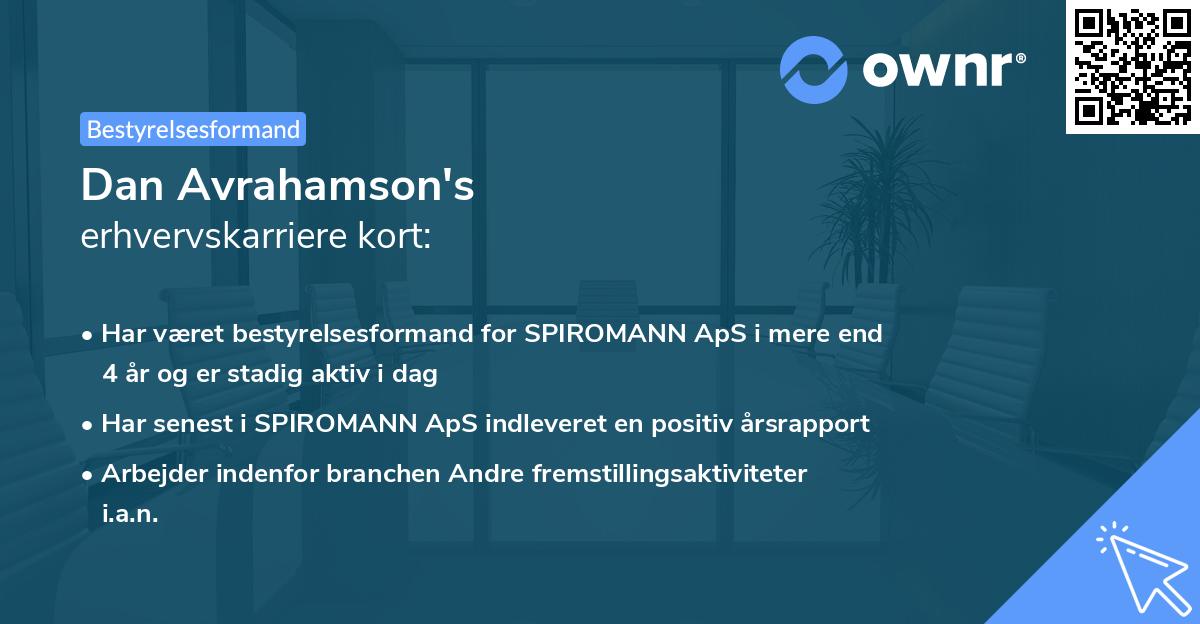 Dan Avrahamson's erhvervskarriere kort