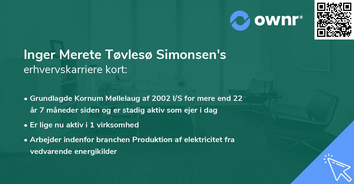 Inger Merete Tøvlesø Simonsen's erhvervskarriere kort