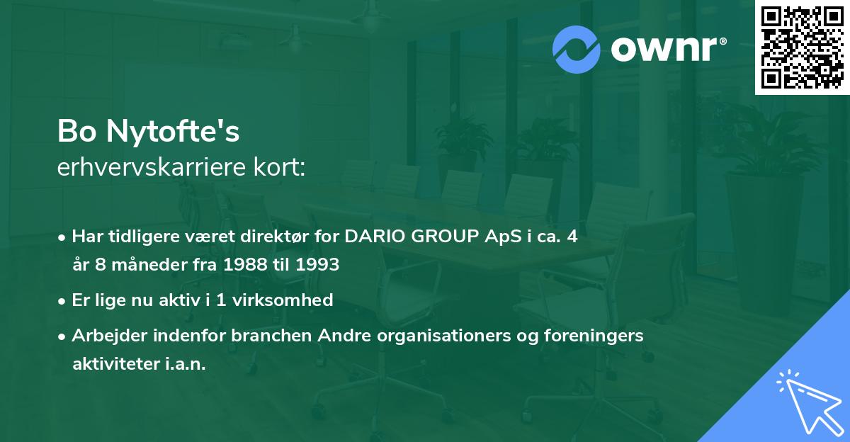 Bo Nytofte's erhvervskarriere kort