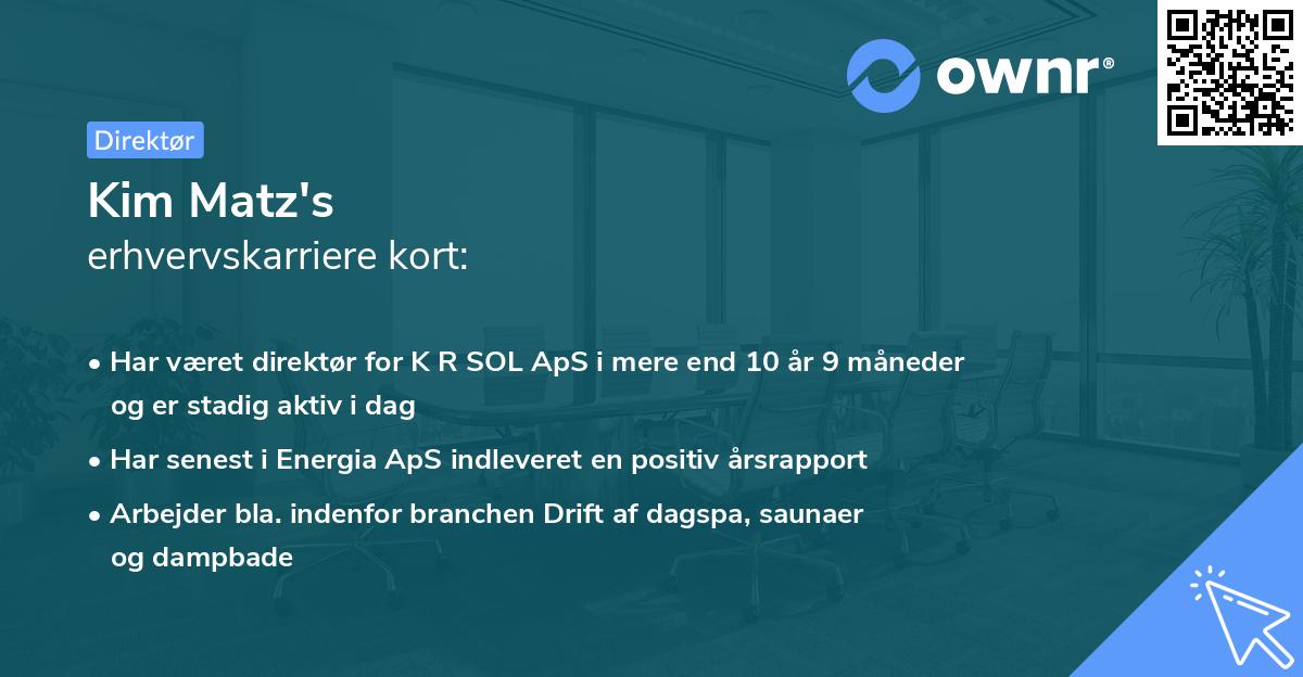 Kim Matz's erhvervskarriere kort