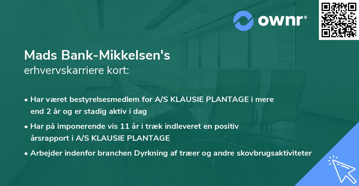 Mads Bank-Mikkelsen's erhvervskarriere kort