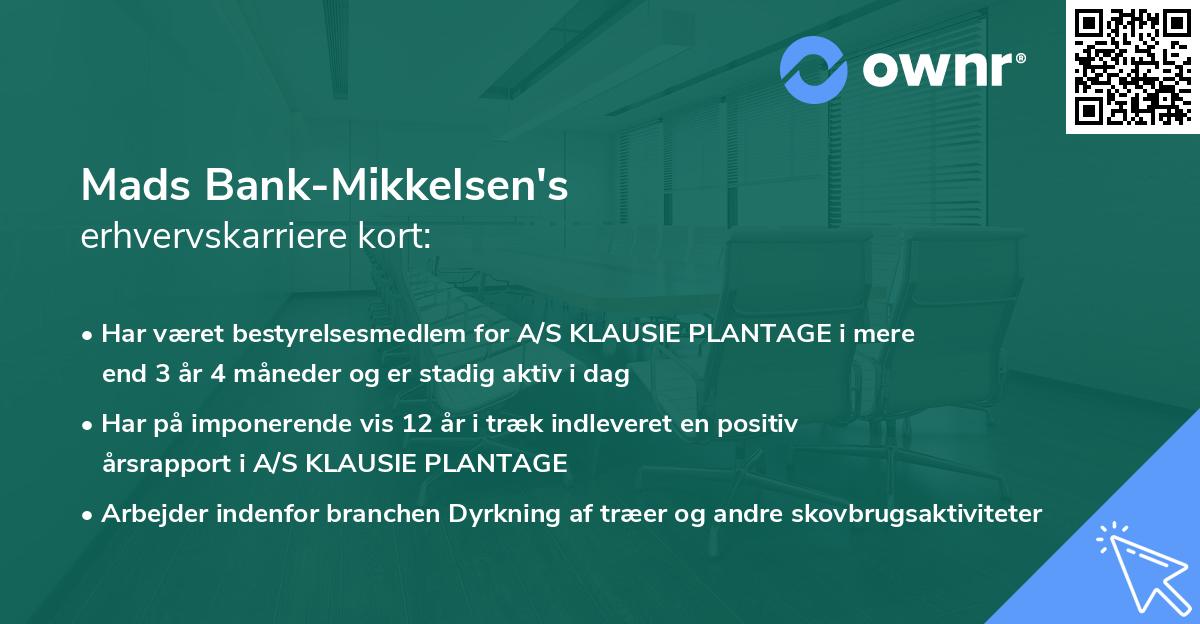 Mads Bank-Mikkelsen's erhvervskarriere kort