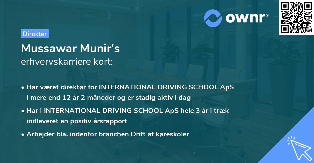 Mussawar Munir's erhvervskarriere kort