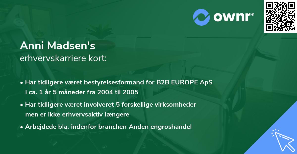 Anni Madsen's erhvervskarriere kort