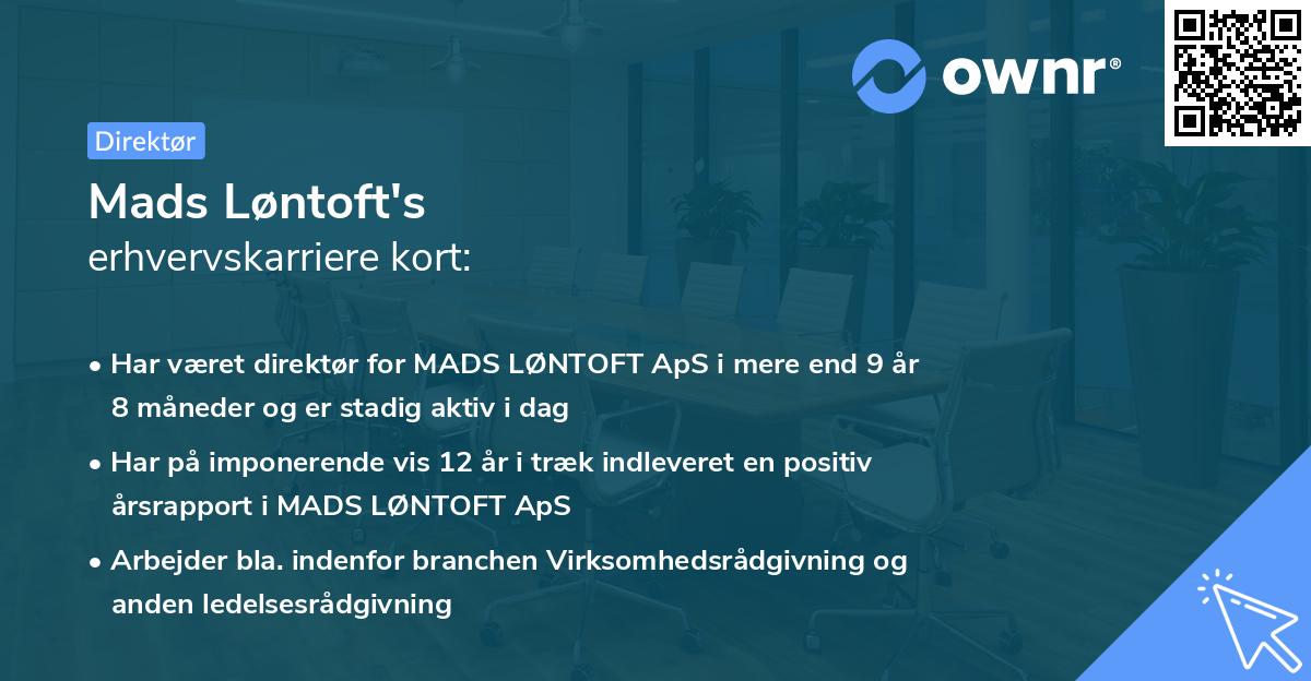 Mads Løntoft's erhvervskarriere kort