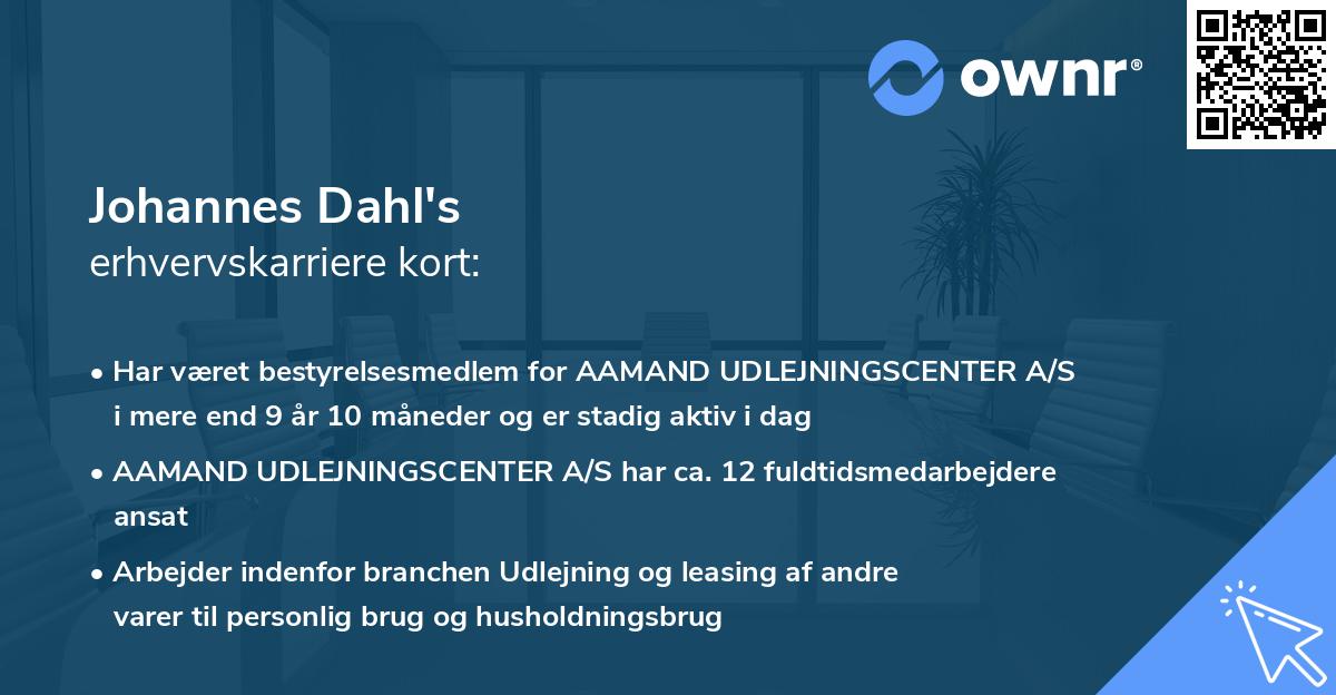 Johannes Dahl's erhvervskarriere kort