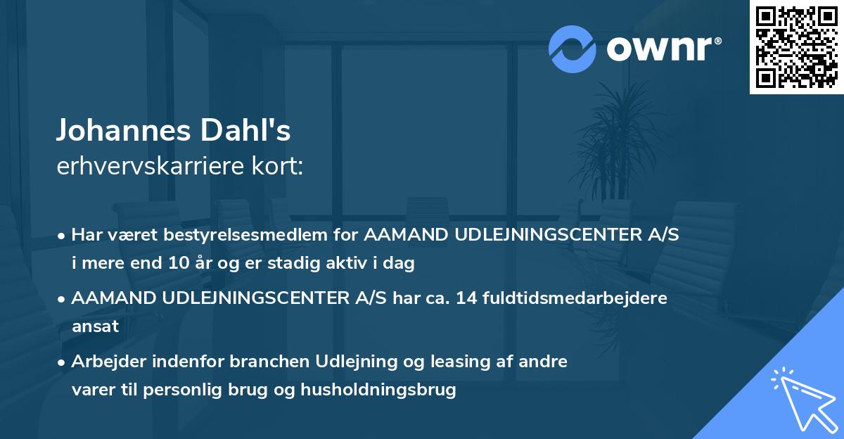 Johannes Dahl's erhvervskarriere kort