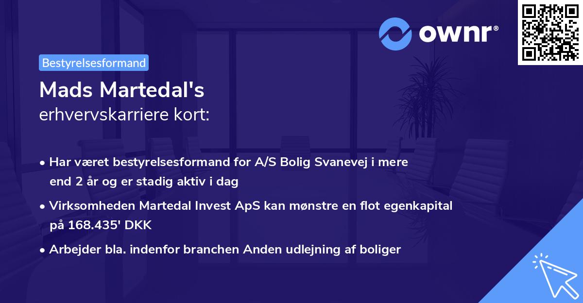 Mads Martedal's erhvervskarriere kort