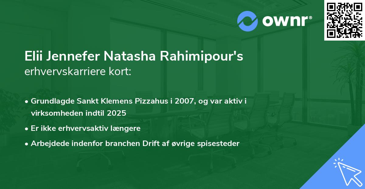 Elii Jennefer Natasha Rahimipour's erhvervskarriere kort