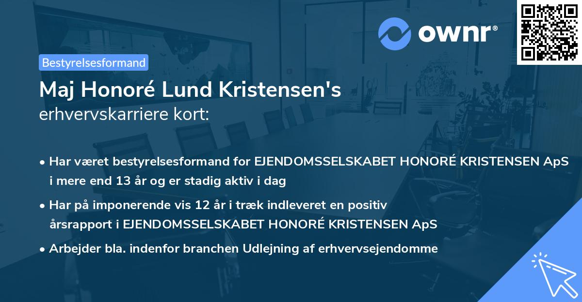 Maj Honoré Lund Kristensen's erhvervskarriere kort