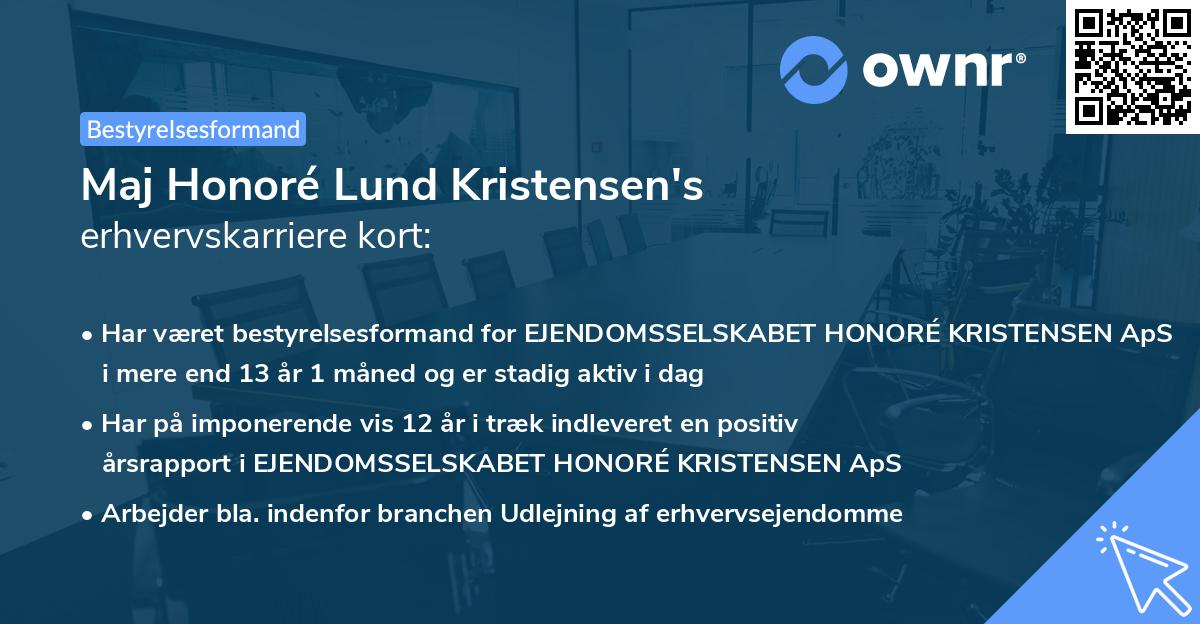 Maj Honoré Lund Kristensen's erhvervskarriere kort