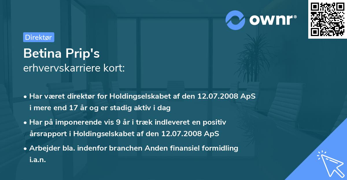 Betina Prip's erhvervskarriere kort